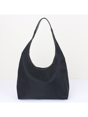 Longchamp Black Nylon Hobo Bag Vintage Shoulder Purse Silver Logo Zipper Pull